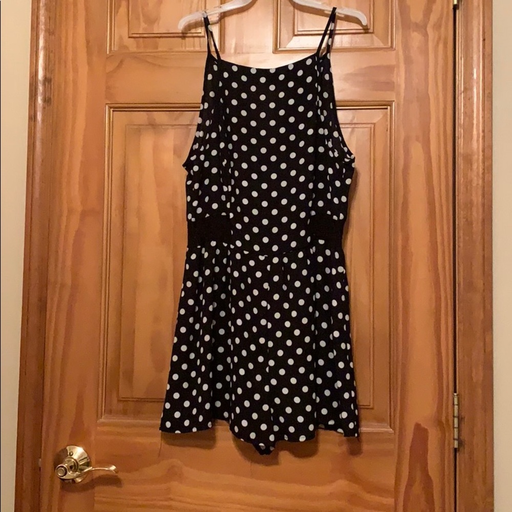 Black and while polka dot AQUA brand romper